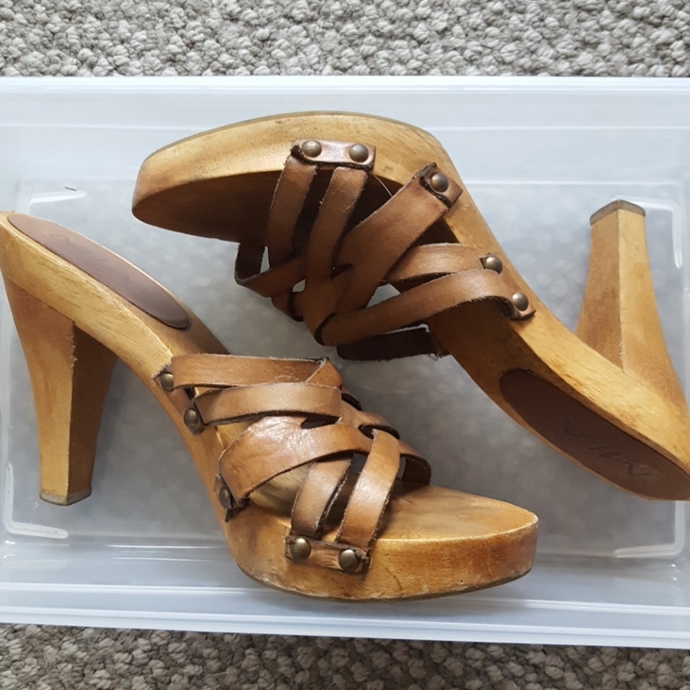 Mia Wood and Leather Heels